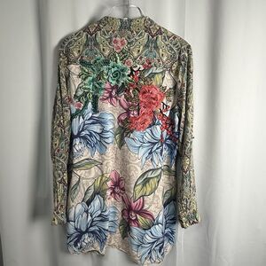 Aratta Silent Journey Embroidery Raised Flower Button Down Shirt Sz M